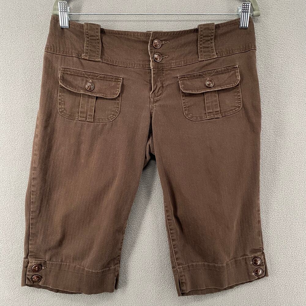 Nori Y2K Bermuda Shorts Juniors 7 Brown Pockets Long Cotton Blend Low Mid Rise